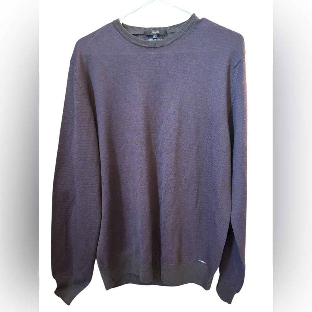 Amita Men's Long Sleeve Burgundy Stripe Sweater Merino Wool‎ Made in Italy Sz XL